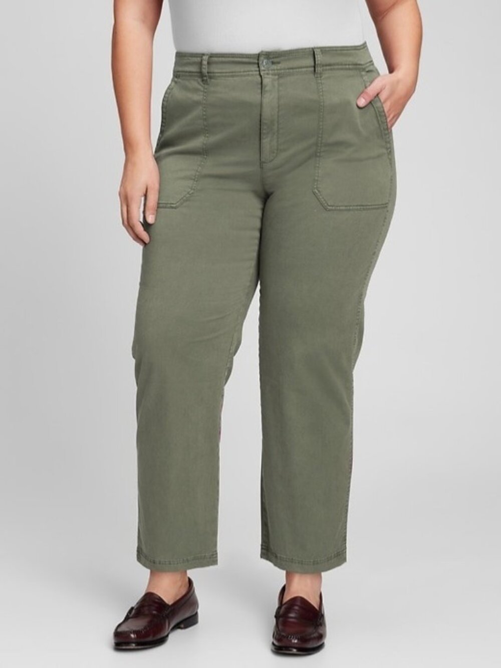Gap High Rise Girlfriend Utility Khaki Pants Green Cotton Casual Size 18 Women's